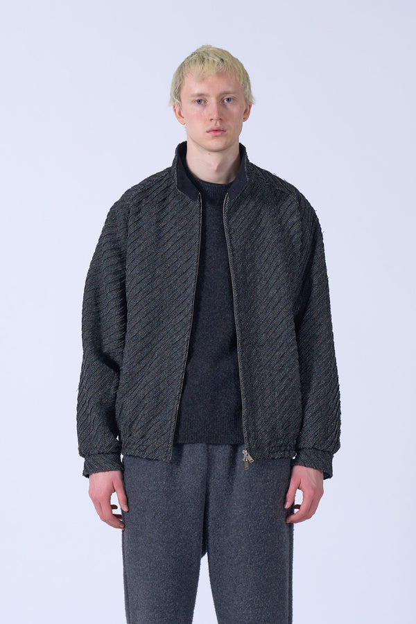 Herinbone Bonding Tweed Harrington Jacket
