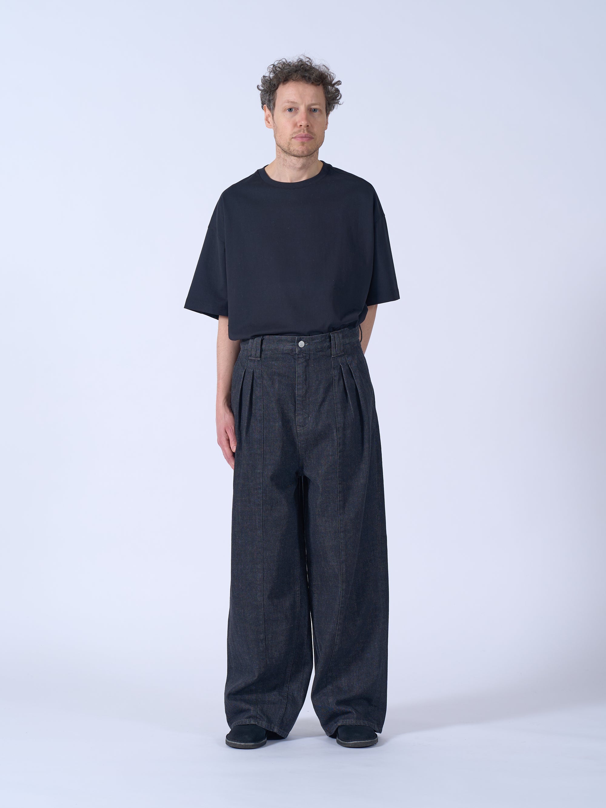 Denim 3Pleated Wide-Leg Trousers