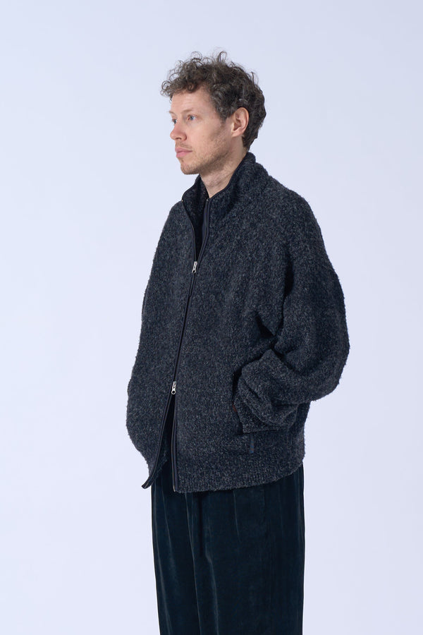 Wool Boucle Knit Zip Jacket