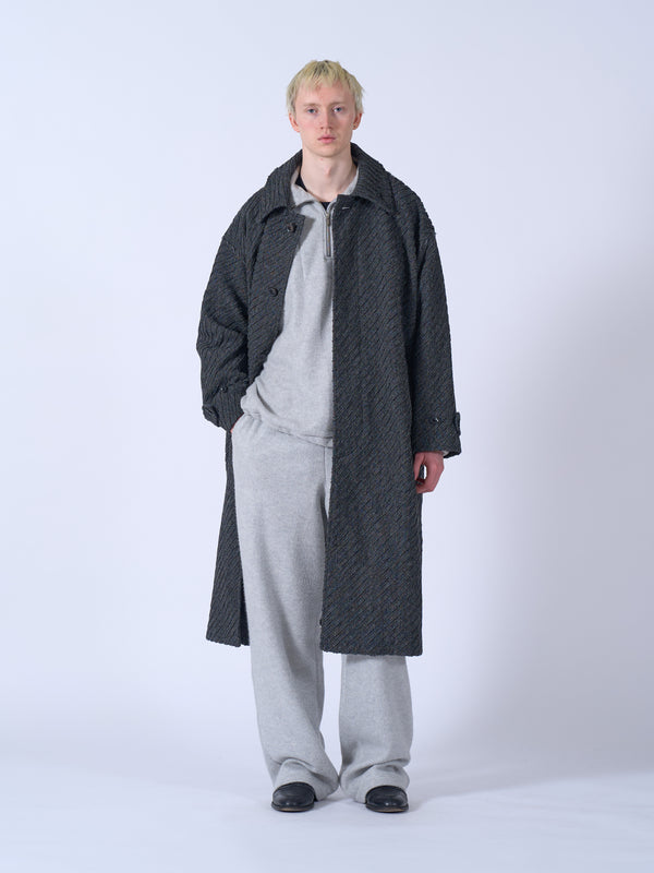 Herinbone Bonding Tweed Big Balmacaan Coat