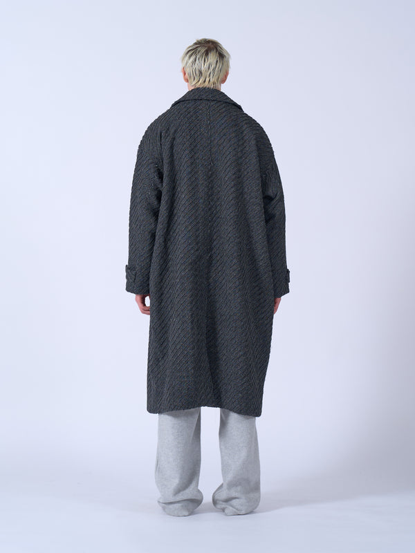 Herinbone Bonding Tweed Big Balmacaan Coat