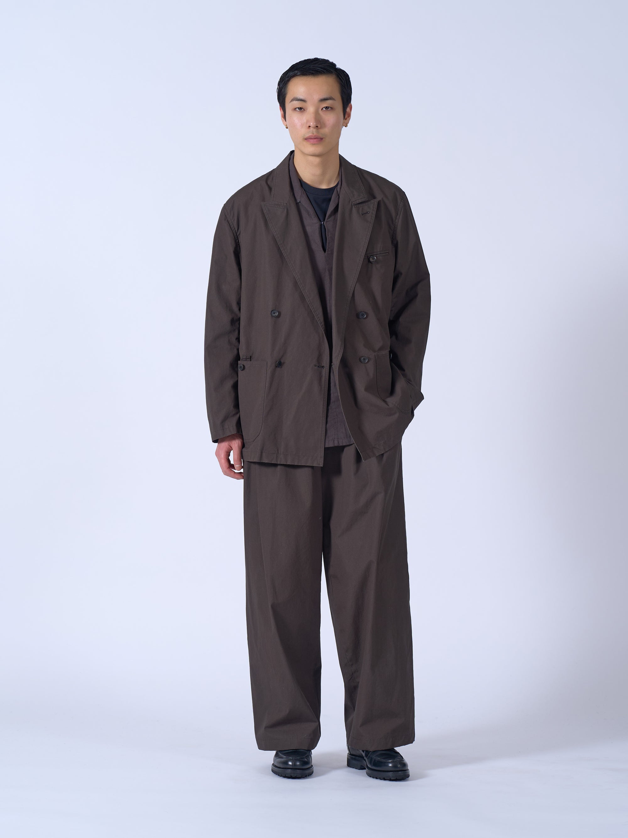 Cotton Gabardine 3Pleated Wide-Leg Trousers