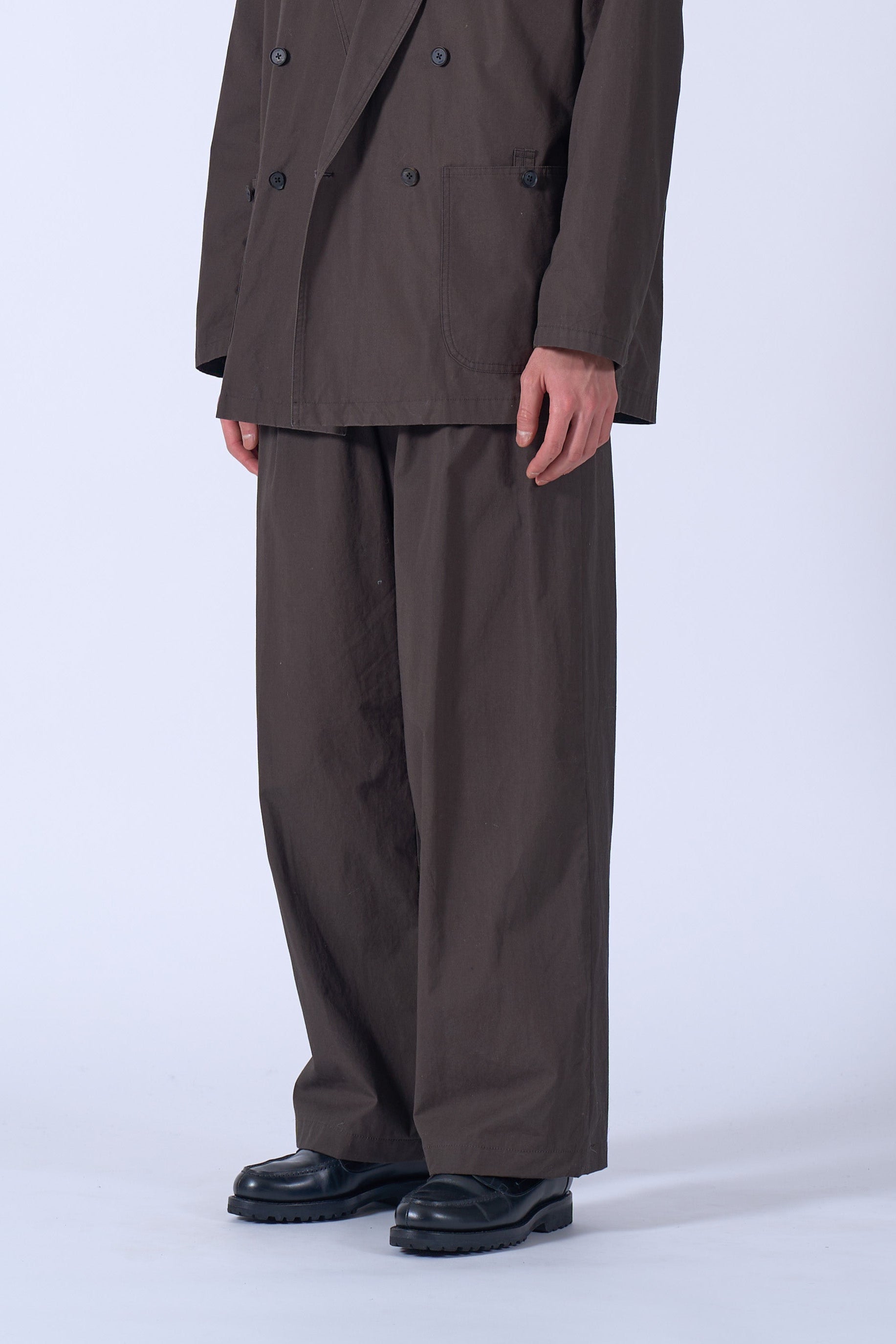 Cotton Gabardine 3Pleated Wide-Leg Trousers