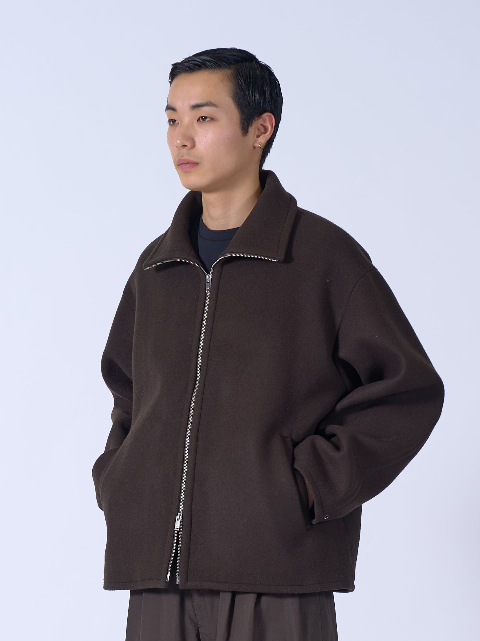Wool Melton Stand Collar Zip Blouson