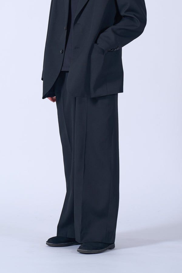 Wool Gabardine 3Pleated Wide-Leg Trousers