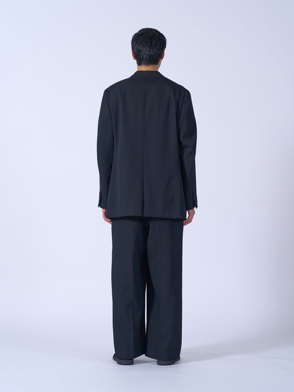 Wool Gabardine 3Pleated Wide-Leg Trousers