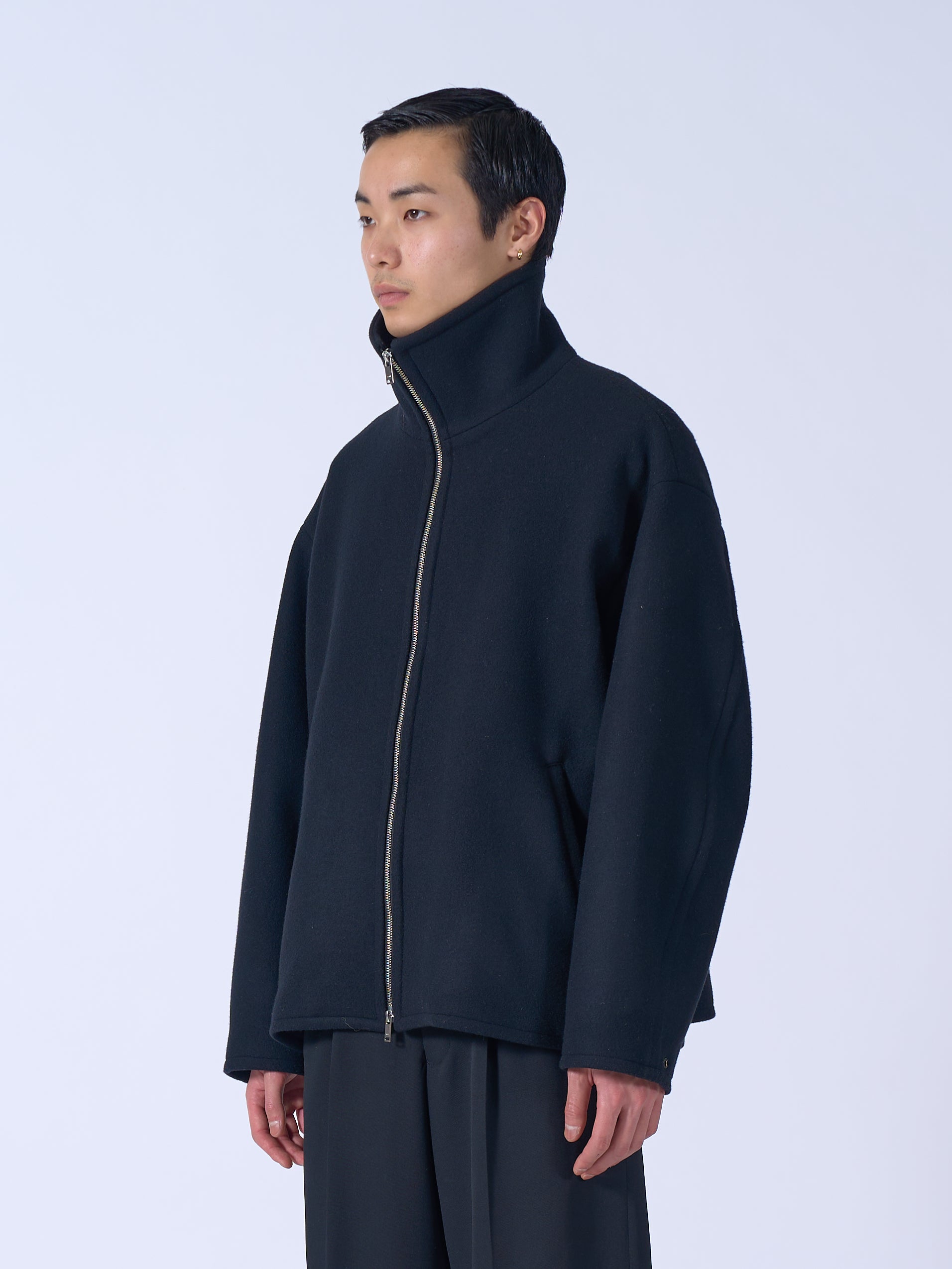 Wool Melton Stand Collar Zip Blouson