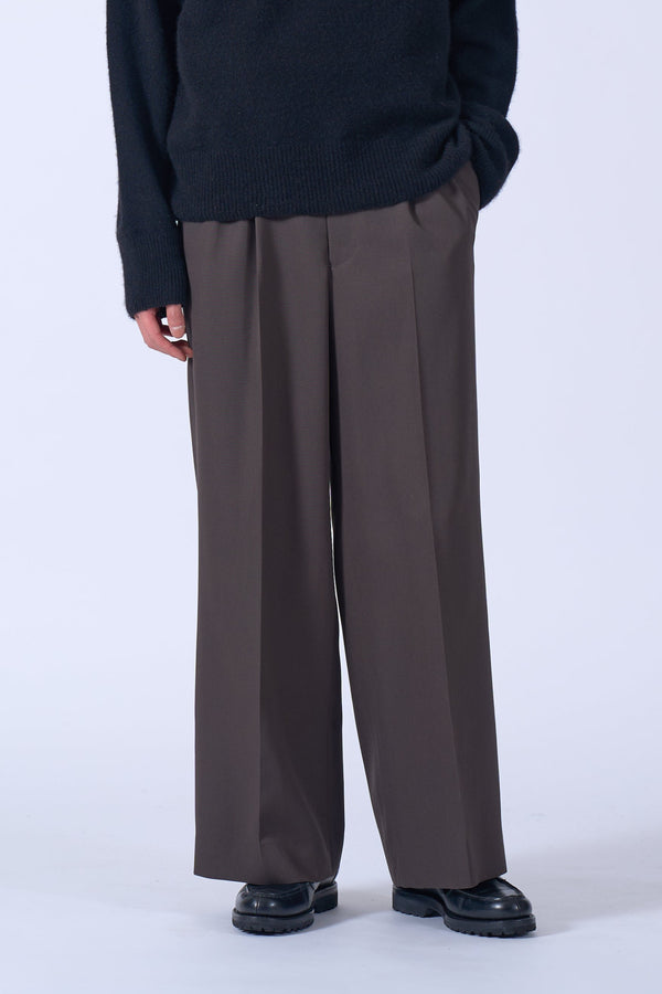 Wool Gabardine 3Pleated Wide-Leg Trousers