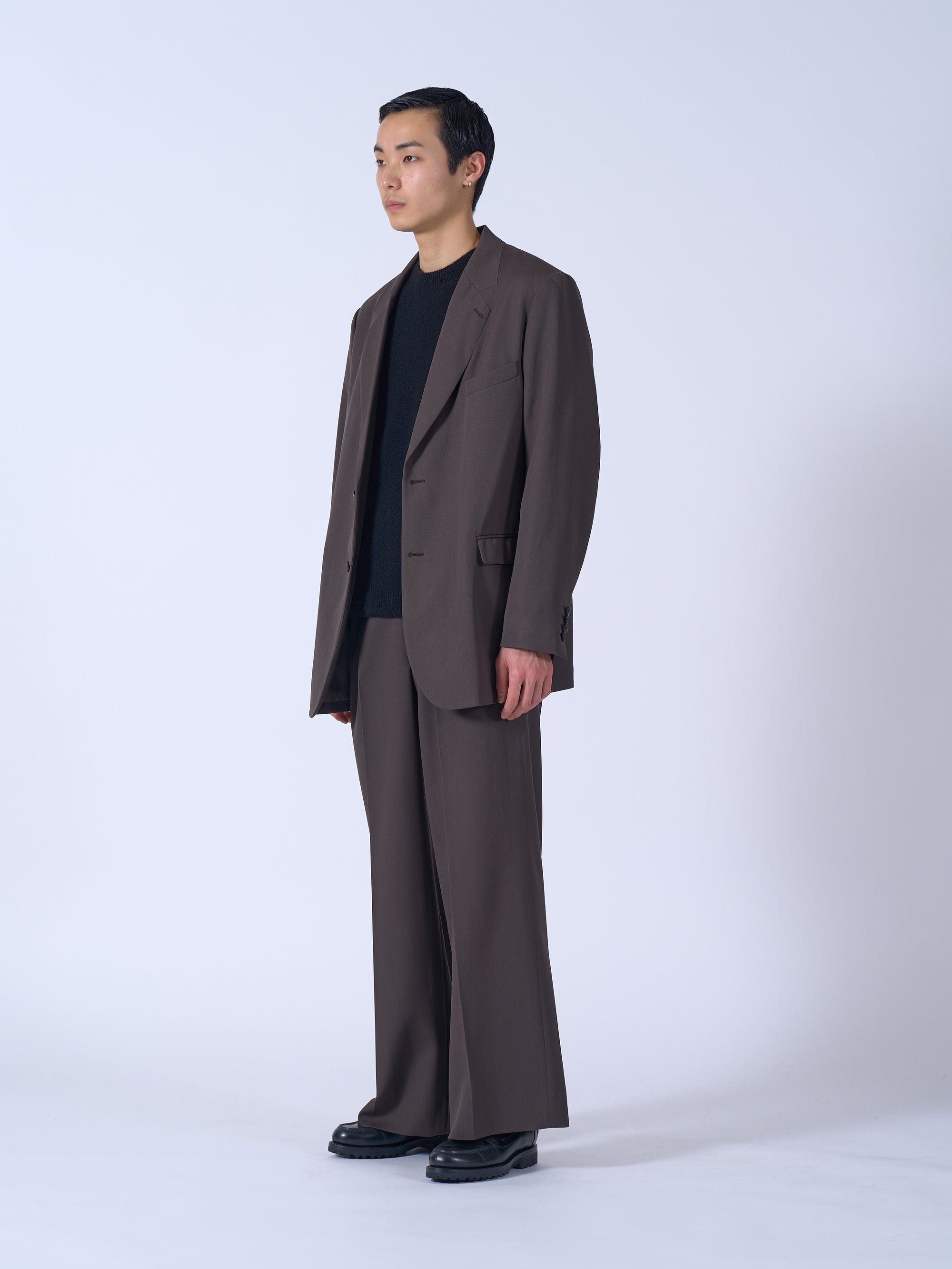Wool Gabardine 3Pleated Wide-Leg Trousers