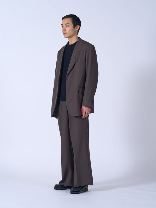 Wool Gabardine 3Pleated Wide-Leg Trousers