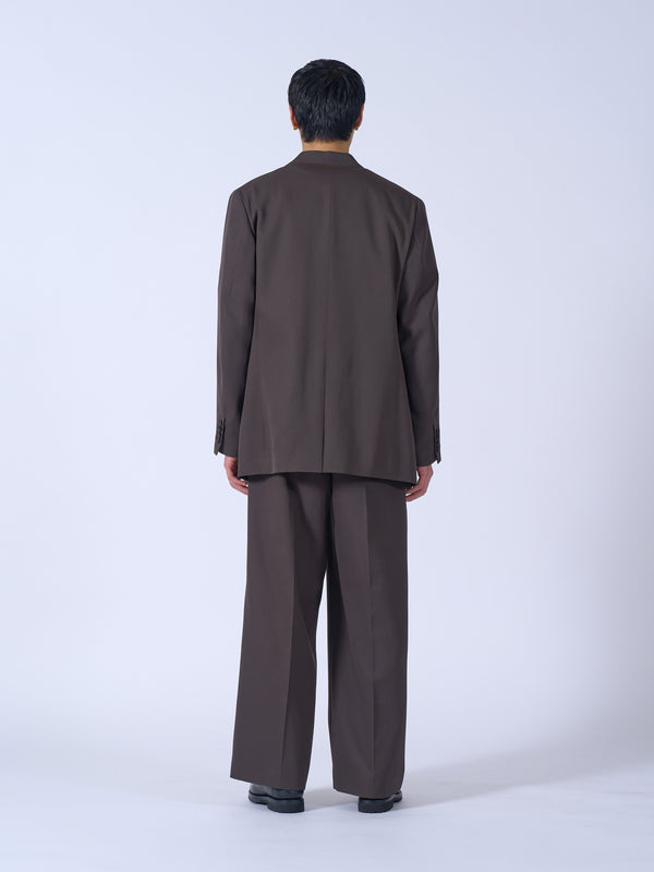 Wool Gabardine 3Pleated Wide-Leg Trousers