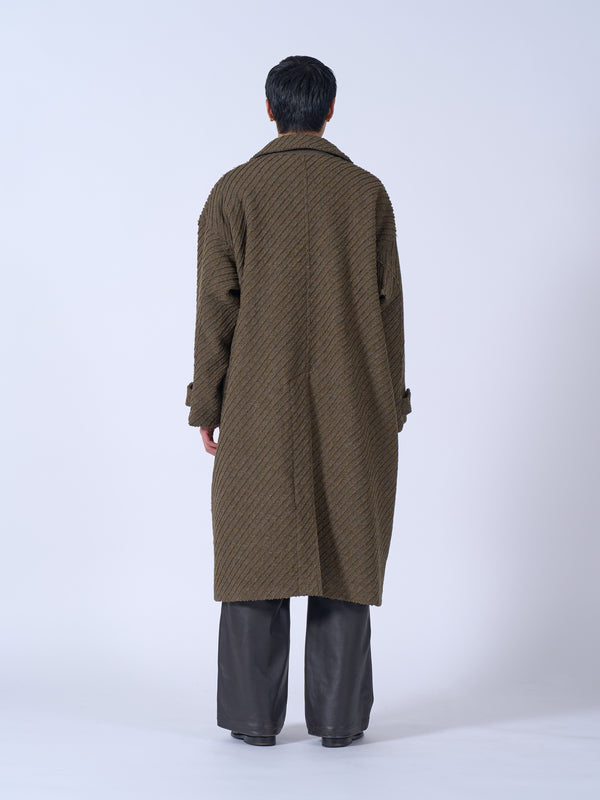 Herinbone Bonding Tweed Big Balmacaan Coat