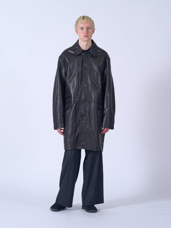 Leather Balmacaan Coat