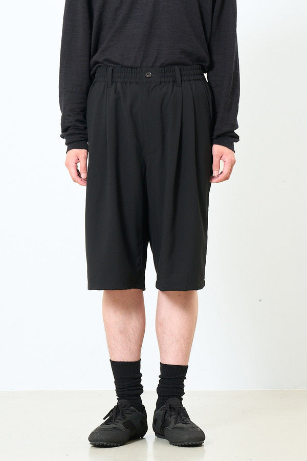 Exclusive Wool Washer Tropical 2pleated Easy Wide Shorts