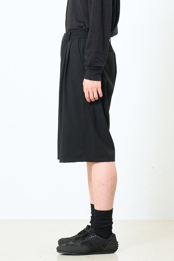 Exclusive Wool Washer Tropical 2pleated Easy Wide Shorts