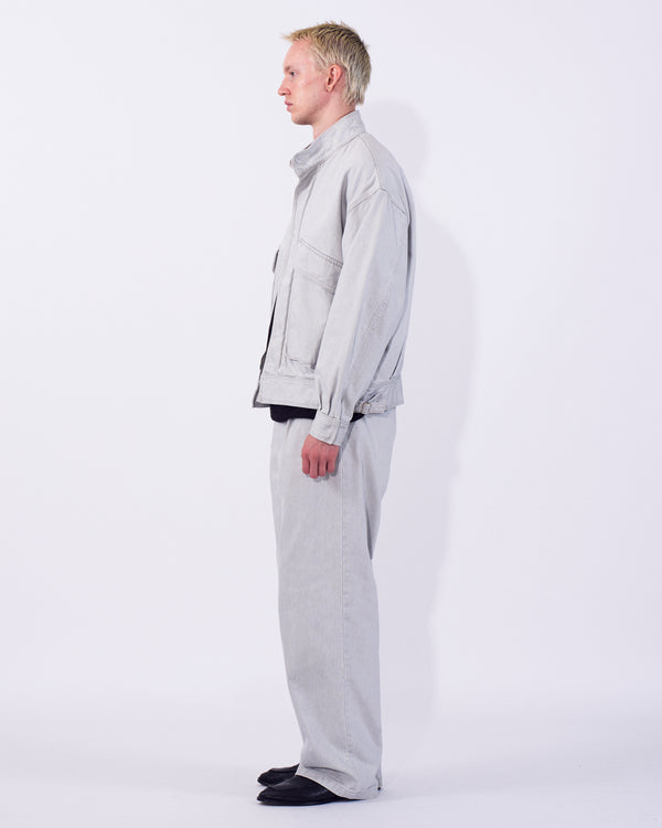 Suface Dyed Denim 1pleated Wide Tapered Trousers