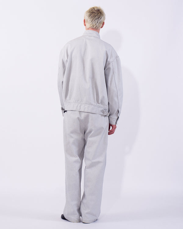 Suface Dyed Denim 1pleated Wide Tapered Trousers