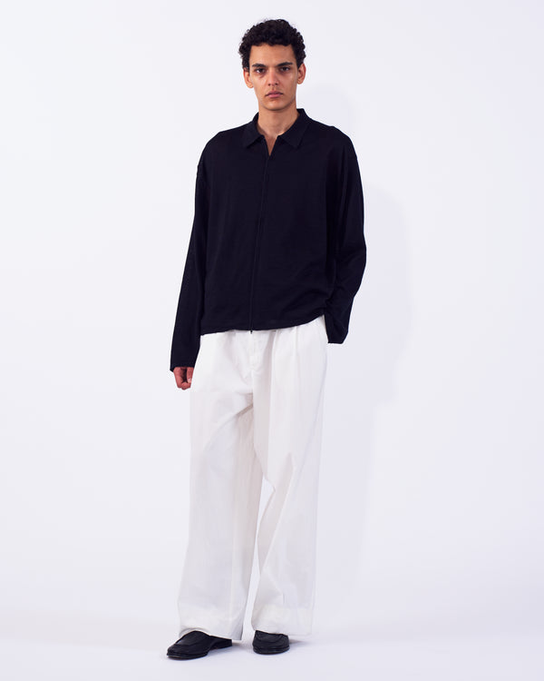 Ramie Wool Zip Knit Shirt