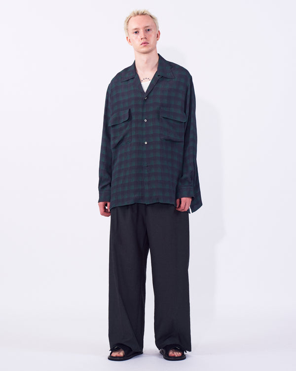 Rayon Acetate Jacqard Plaid Open Collar Shirt