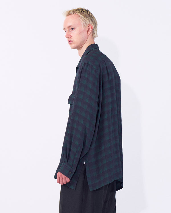 Rayon Acetate Jacqard Plaid Open Collar Shirt