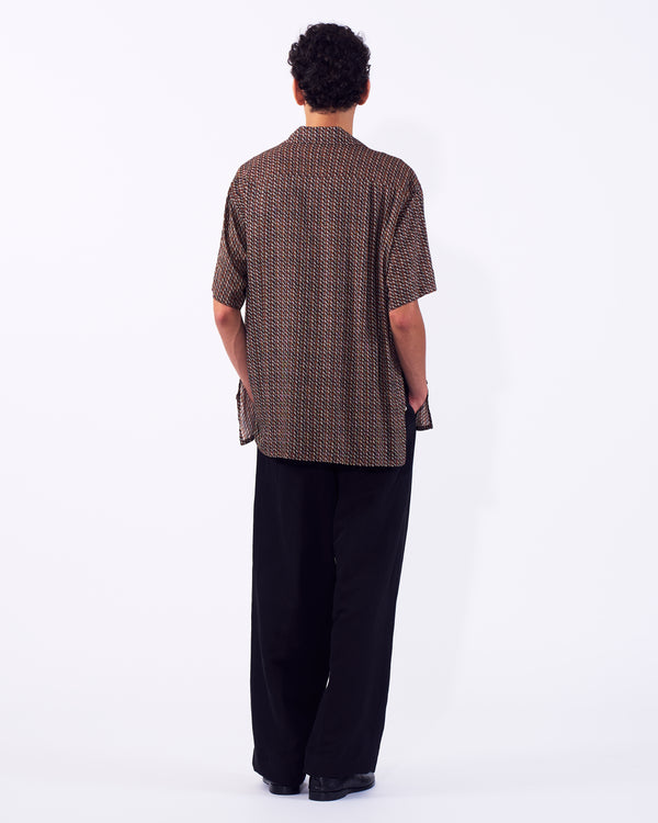 Vintage Pattern Printed Rayon Open Collar Shirt