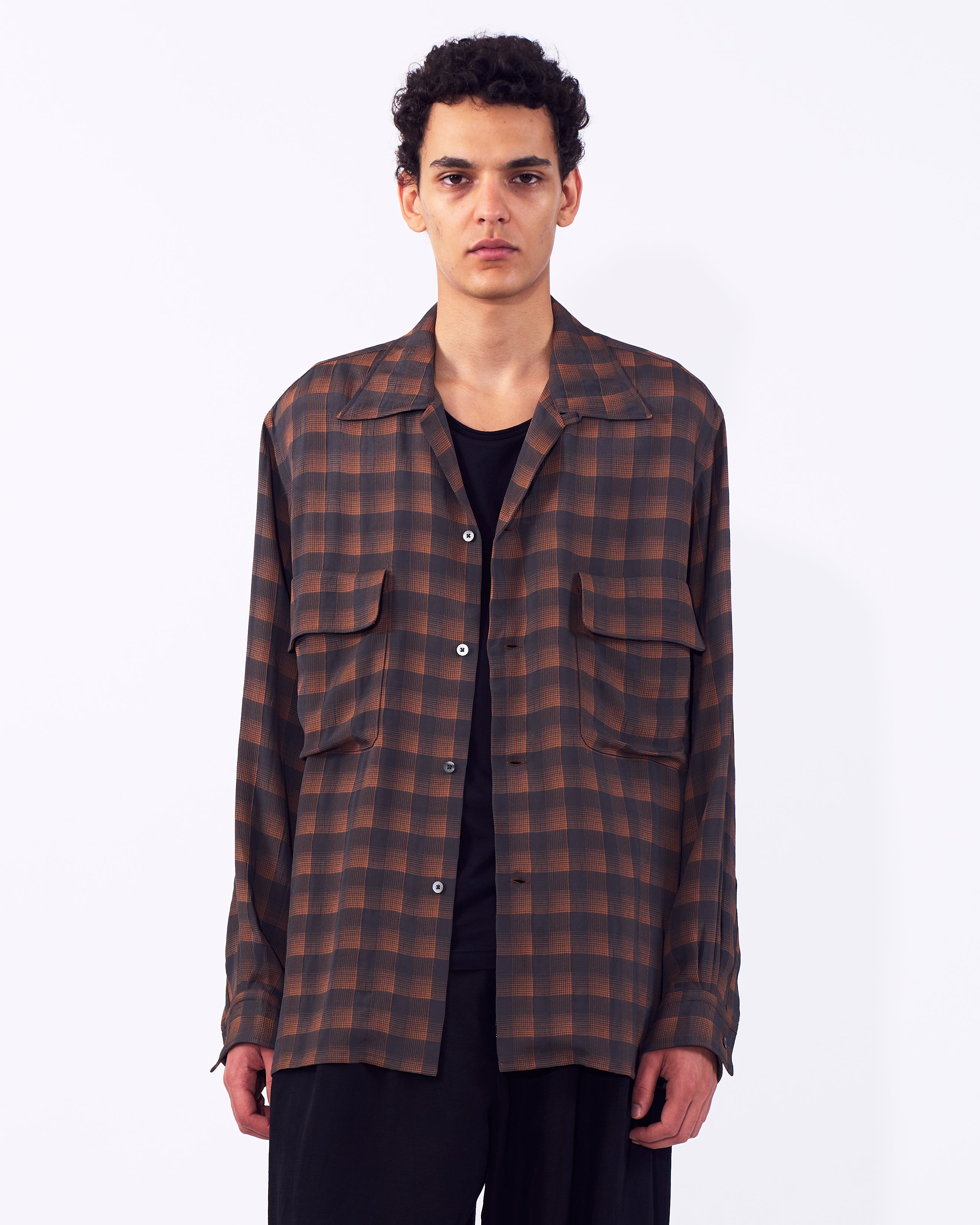 Jacqard Plaid Open Collar Shirt | YOKE Official Website