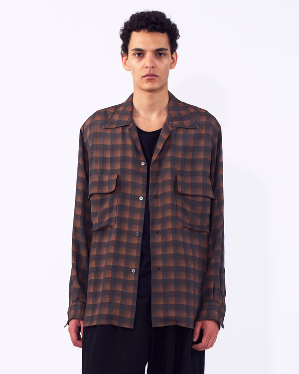 Rayon Acetate Jacqard Plaid Open Collar Shirt