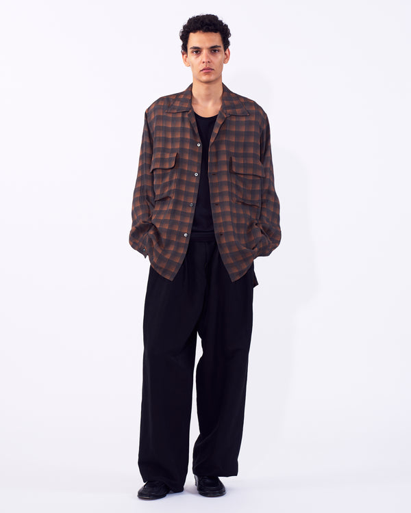 Rayon Acetate Jacqard Plaid Open Collar Shirt