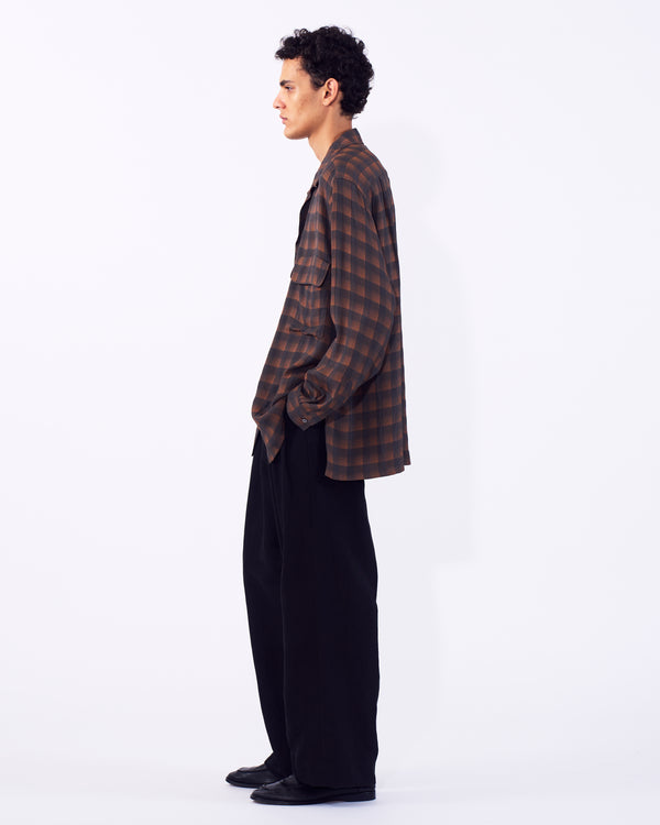 Rayon Acetate Jacqard Plaid Open Collar Shirt