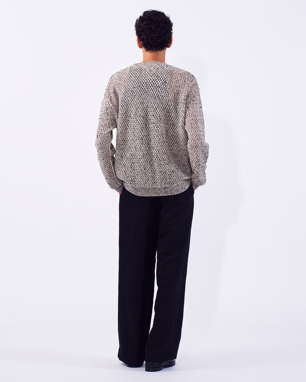 Cotton Mesh Knit Crewneck Sweater