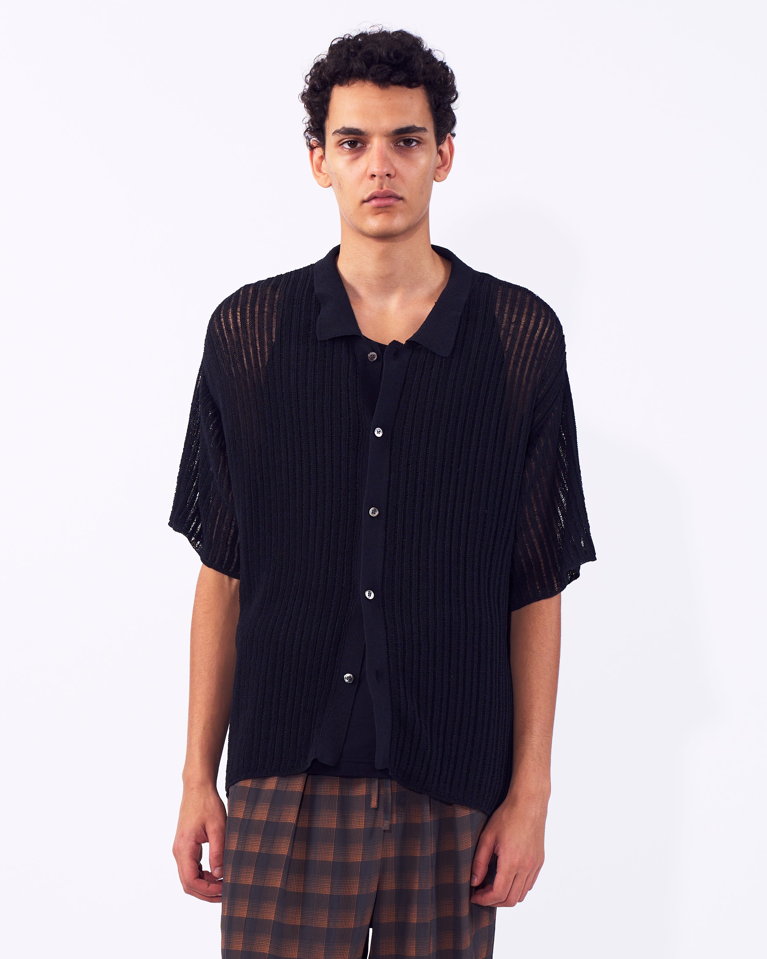 YOKE 25SS コットン シアー ニット オープンカラーシャツ Rib Knit Sheer Shirt | YOKE Official Website