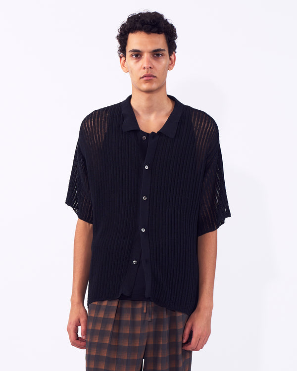 Cotton Nylon Hard Twist Rib Knit Sheer Shirt