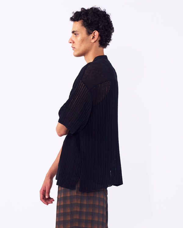 Cotton Nylon Hard Twist Rib Knit Sheer Shirt