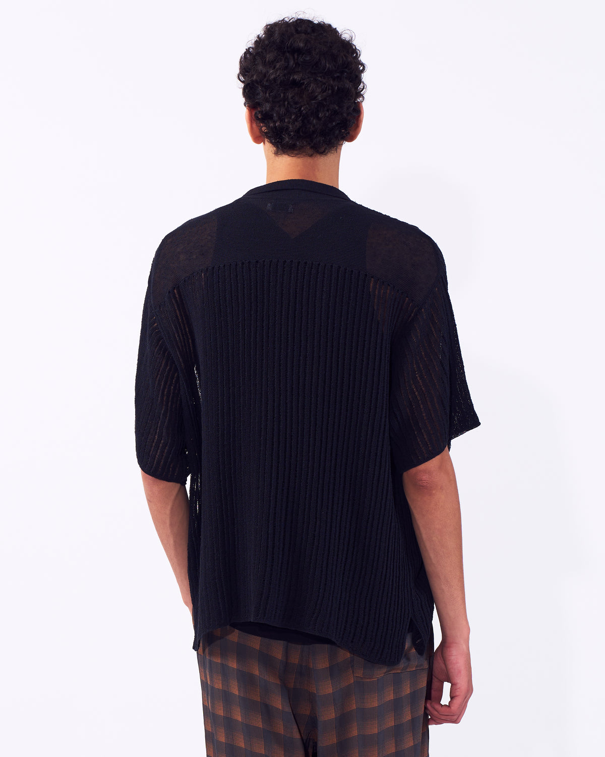 Cotton Nylon Hard Twist Rib Knit Sheer Shirt