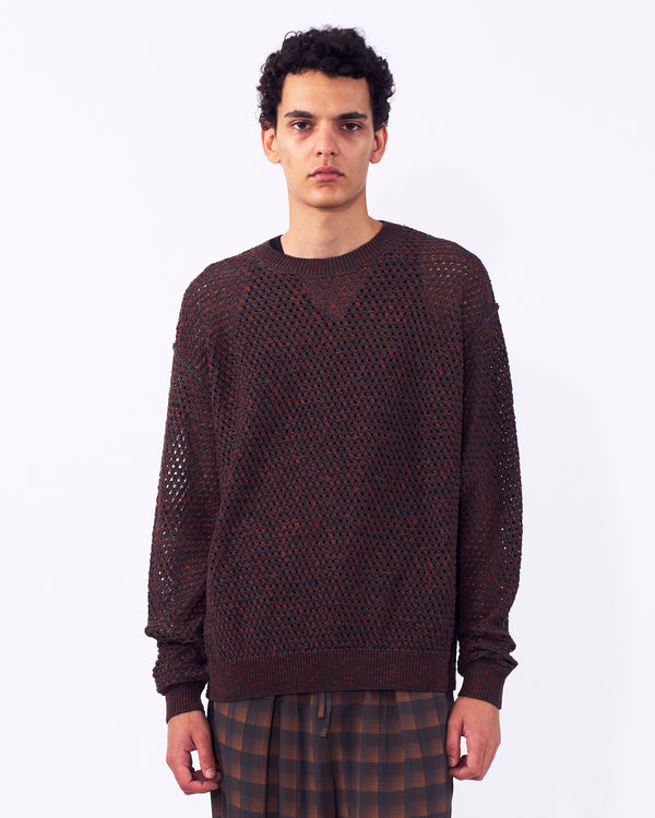 Cotton Mesh Knit Crewneck Sweater