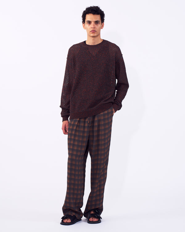 Cotton Mesh Knit Crewneck Sweater