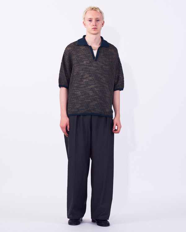 Cotton Diagonal Knit Skipper Shirt