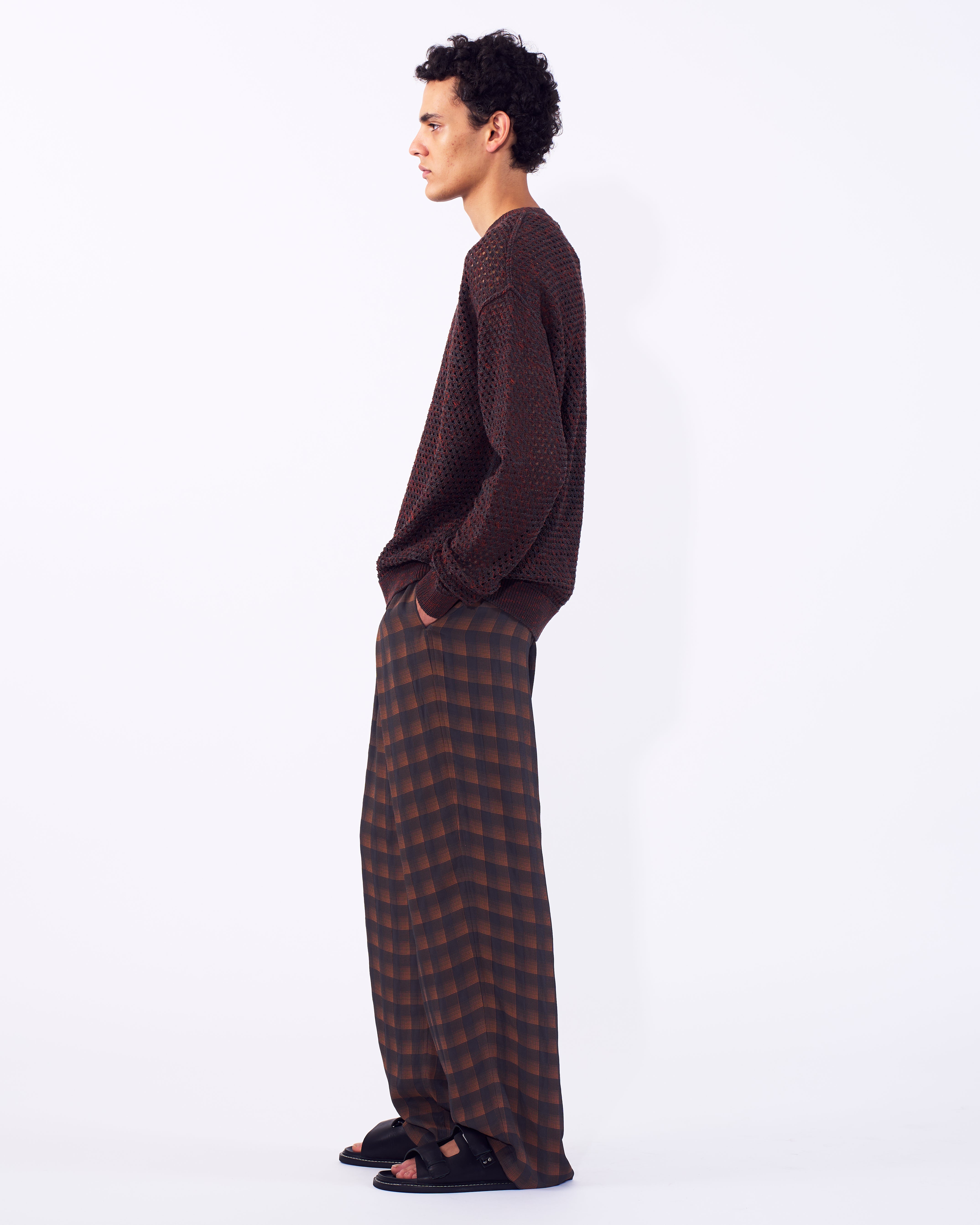 Jacqard Plaid 1pleated Easy Pants | YOKE Official Website
