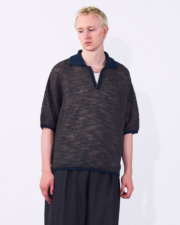 Cotton Diagonal Knit Skipper Shirt