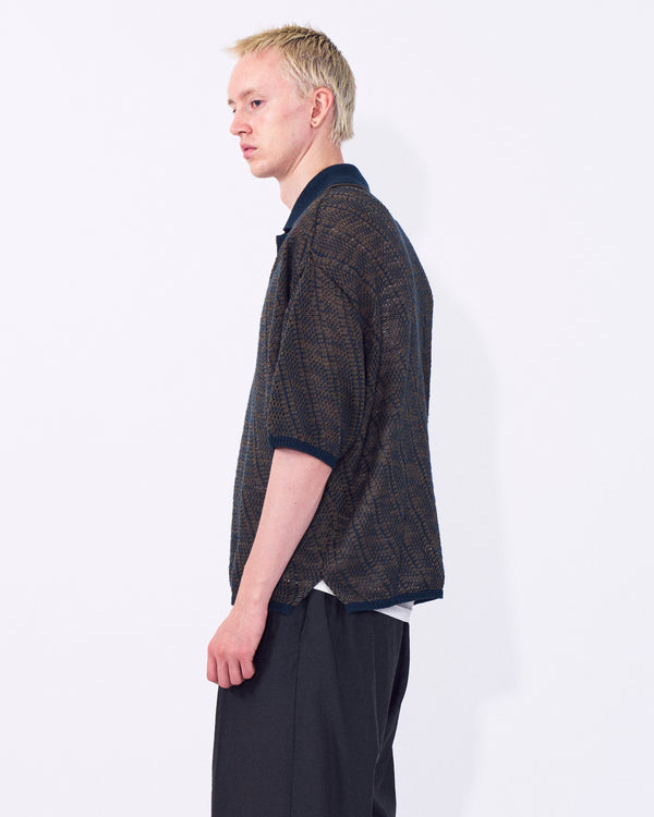 Cotton Diagonal Knit Skipper Shirt