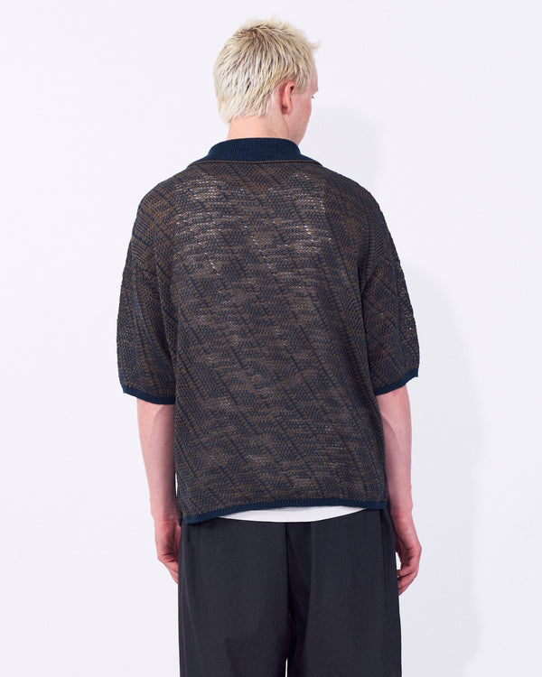 Cotton Diagonal Knit Skipper Shirt