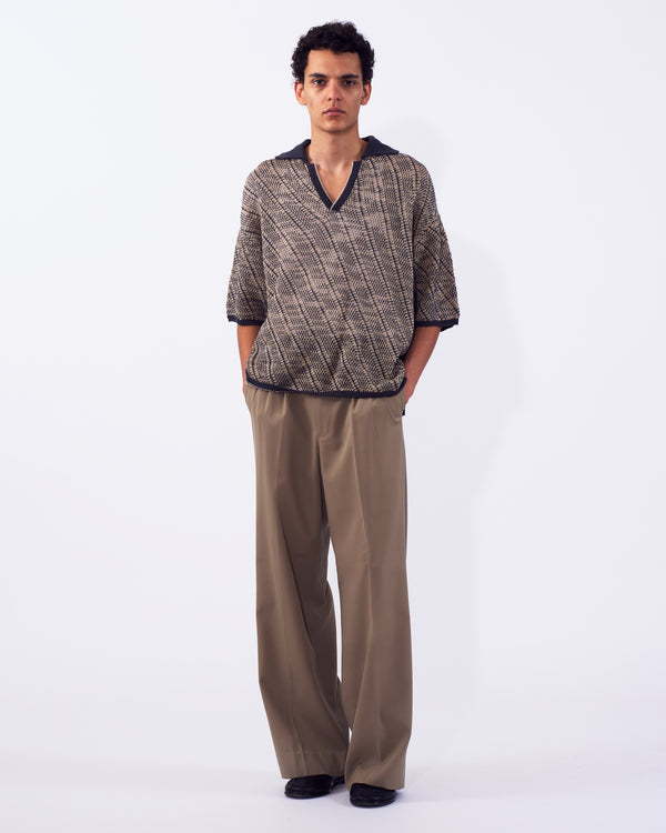 Cotton Diagonal Knit Skipper Shirt