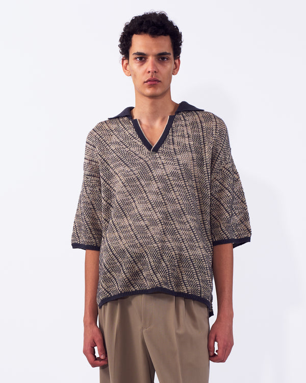 Cotton Diagonal Knit Skipper Shirt