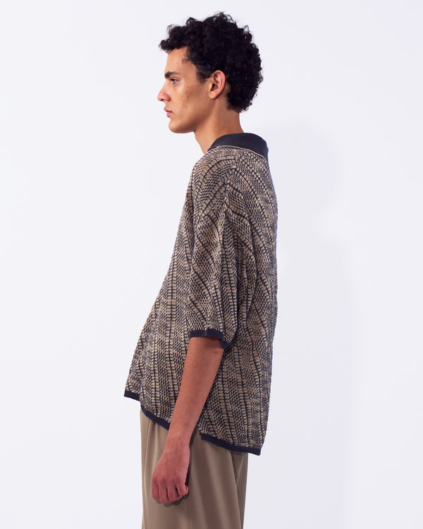 Cotton Diagonal Knit Skipper Shirt