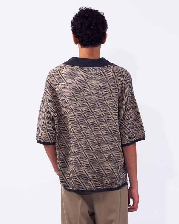 Cotton Diagonal Knit Skipper Shirt