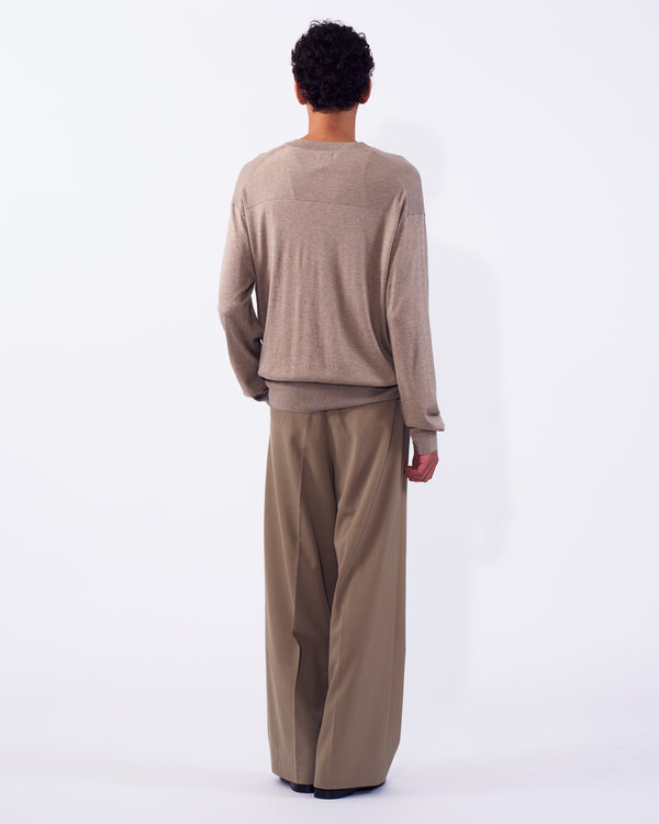 2/60 Wool Gabardine 3pleated Wide-leg Trousers