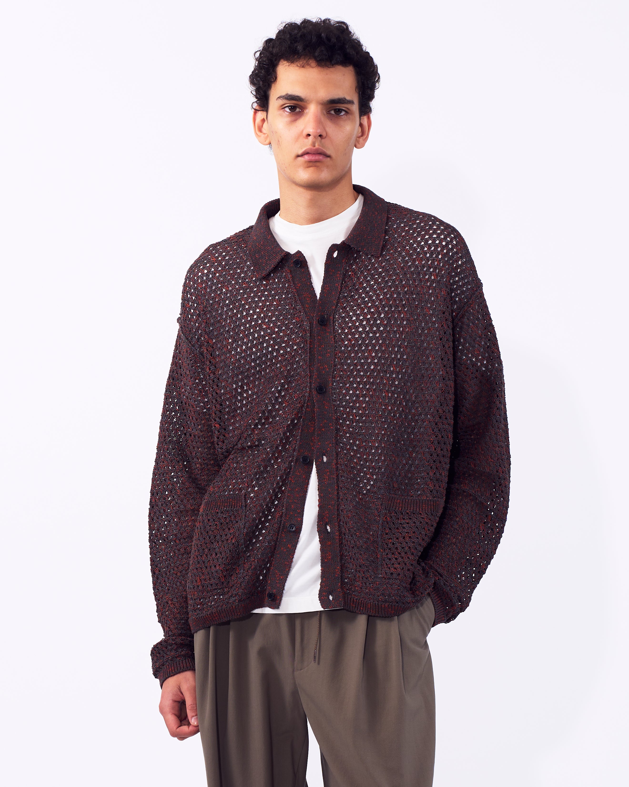 Mesh Knit Shirt Cardigan | YOKE Official Website
