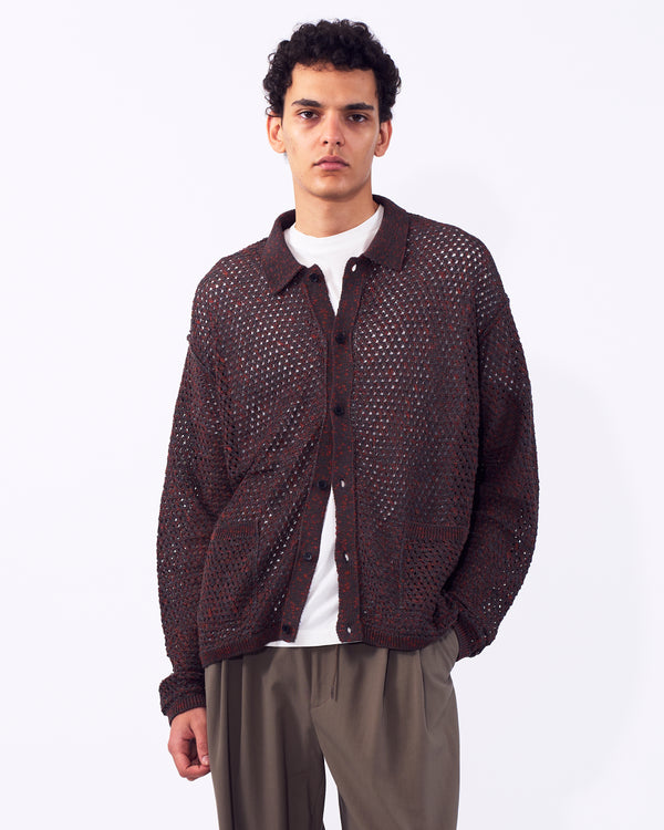Cotton Mesh Knit Shirt Cardigan
