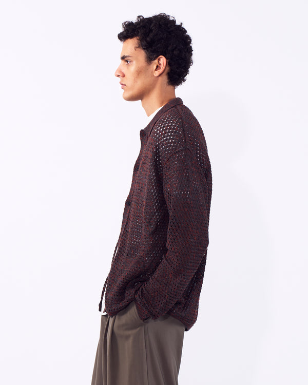 Cotton Mesh Knit Shirt Cardigan