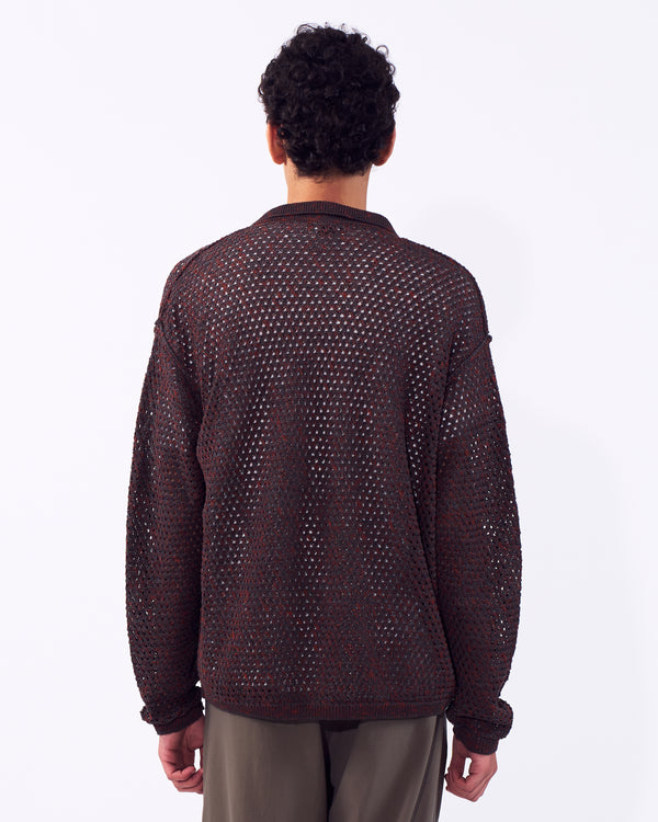 Cotton Mesh Knit Shirt Cardigan